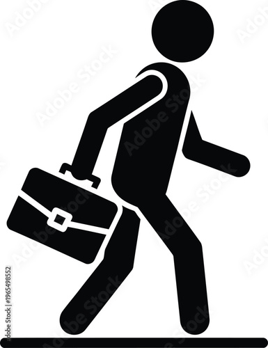 Black silhouette person walking with briefcase