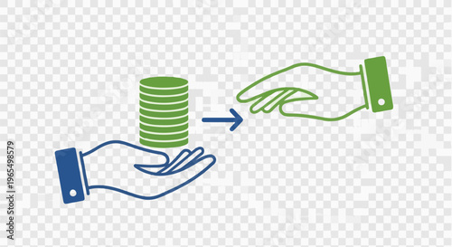Hands exchanging a stack of coins, symbolizing transactions or payments