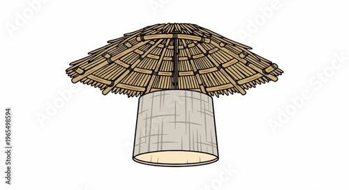 Rustic bamboo umbrella-shaped lampshade casting a warm glow