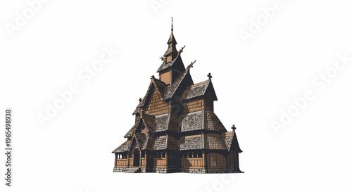 Ornate wooden church with tiered roofs and intricate carvings