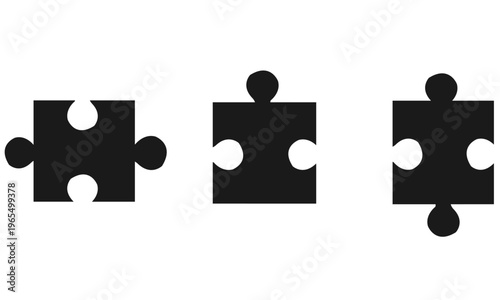 Simple Pieces Puzzle Black Jigsaw Puzzle Pieces Silhouette Vector Template on a Transparent Background