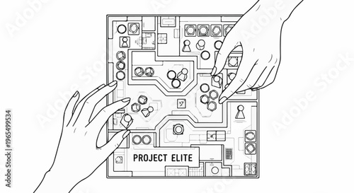 Two hands playing a board game with abstract figures and markings