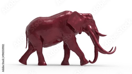 Wallpaper Mural 3D Metallic Red Low Poly Elephant Walking, Loop Animation Background, Geometric Polygon Animal,, against White Torontodigital.ca