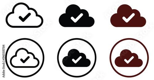 Cloud, vector icon with checkmark symbol, representing cloud storage, backup success, and data synchronization confirmation, clean modern