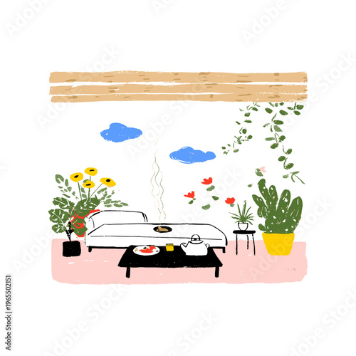 Minimalist Patio with Refreshing Overhead Misting System