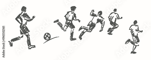 Football soccer players in action hand drawn vector illustration