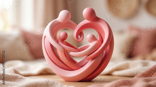 Soft pink sculpture depicts loving embrace