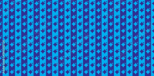 Geometric blue pattern with vertical stripes and diamond shapes, seamless abstract vector background, repetitive minimalist graphic design for textile