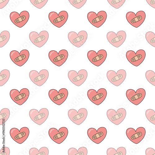 Seamless Heart Bandage Pattern Cute Healing Love Background Vector Illustration