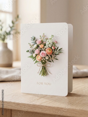 Soft pastel blooms adorn a minimalist card