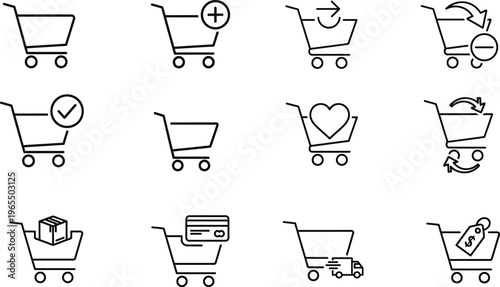 Shopping Cart Basket and Online Store Icons Vector Variations Set