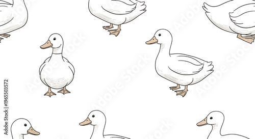 Seamless Vector Pattern of Hand Drawn White Ducks in Sketch Style