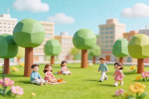 Cute 3D Family Picnic in City Park