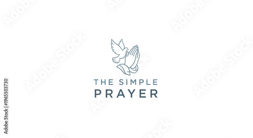 Minimalist Religious Logo Design featuring Praying Hands and a Flying Dove with Typography for The Simple Prayer, Spiritual and Peaceful Symbolism
