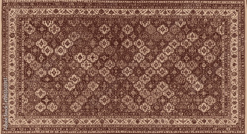 Antique Persian Rug with Traditional Floral Geometric Pattern in Red, Beige, and Blue; Detailed Oriental Carpet Textile for Interior Design and Home Decor