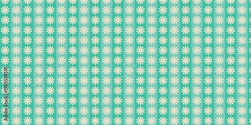 Vintage floral pattern background, retro turquoise and cream flower wallpaper, seamless geometric botanical vector illustration for textile design
