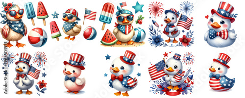 Patriotic USA cute duck Clipart Collection