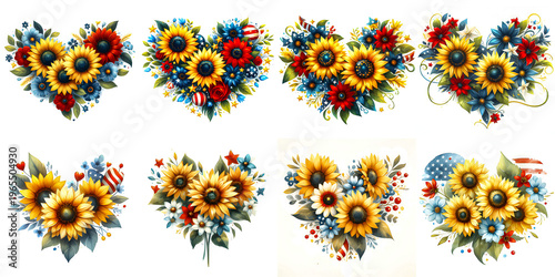 Sunflowers in a heart 4th of July Clipart Collection