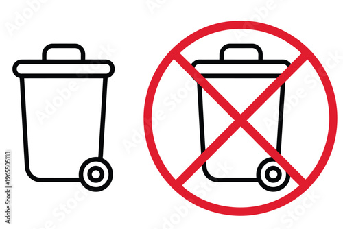 Garbage, trash vector icon with waste bin and disposal symbol, representing cleanup, recycling, and environmental hygiene, clean modern flat design