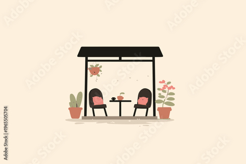 Modern Patio with Integrated Misting System for Cooling