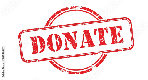 A distressed red stamp displaying the word donate in bold capital letters