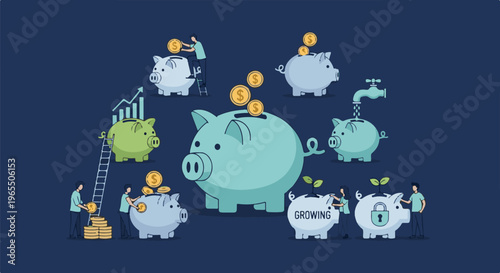 Piggy banks and coins illustrate financial growth and security concepts