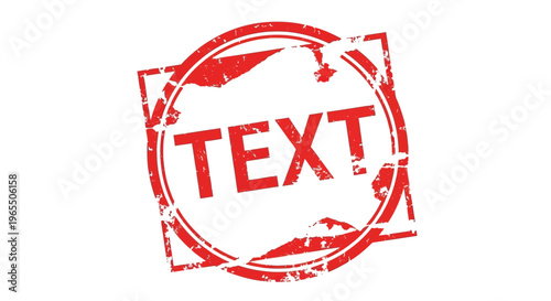 Red circular stamp with the word text inside distressed and grunge aesthetic