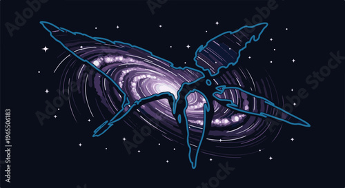 Abstract cosmic entity intertwined with a spiral galaxy against a starry background