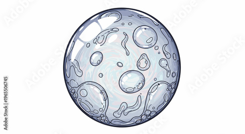 A stylized sphere with various internal bubbles and swirling colors