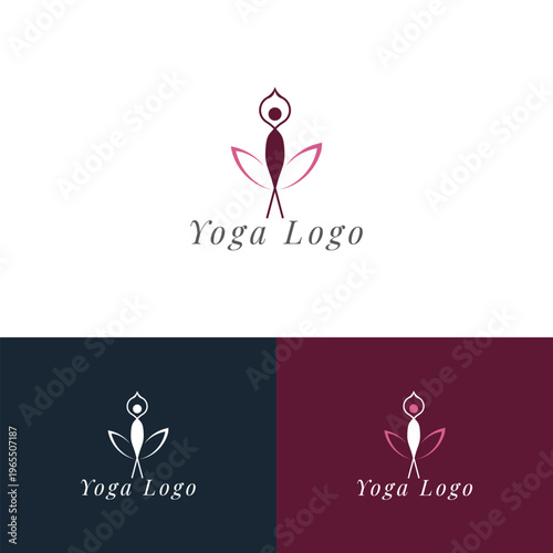 Minimalist Yoga Logo with Human and Floral Elements