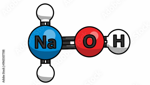 Sodium Hydroxide Molecule Structure, NaOH Chemical Formula, 3D Render of Ionic Compound for Science Education and Chemistry Research