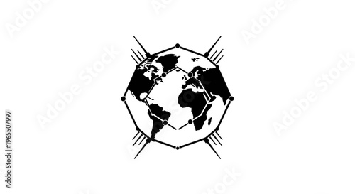 Abstract Geometric Polygon Network with Digital Connection Lines