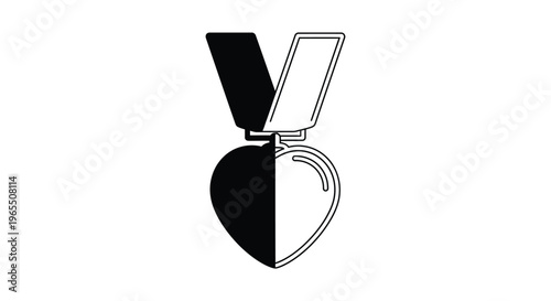Heart Shaped Locket, Black and White Icon, Vector Pendant, Jewelry Design Element