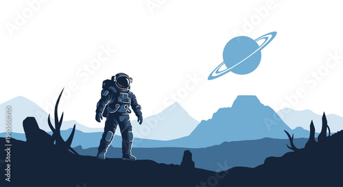 Astronaut in Space Suit Standing Alone.