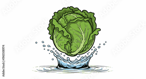 Green leafy vegetable splashing into clear water with ripples