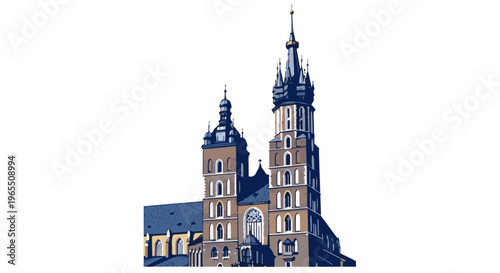 Gothic church with two tall spires and pitched roofs