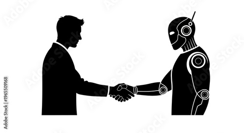Businessman Shaking Hands with Robot.