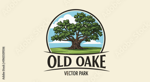A majestic old oak tree stands tall on a grassy hill under a cloudy sky