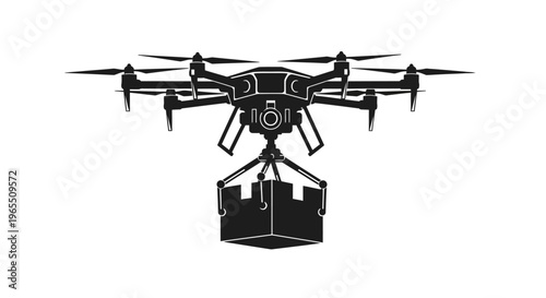 Drone with suspended cargo box.