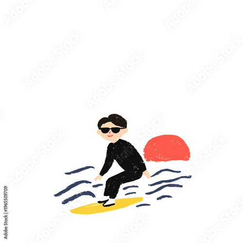 Surfer in UV Protection Rashguard Paddling at Sunset