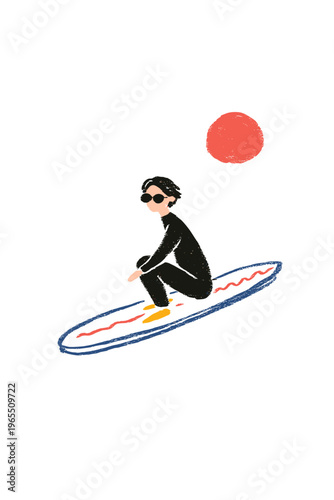 Surfer in UV Protection Rashguard Paddling at Sunset