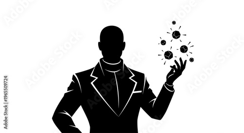 Man Holding Virus Particle Silhouette Illustration.