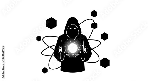 Man in hooded cloak holding orb.