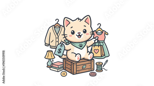 Cute Cat Holding Price Tag Near Clothes