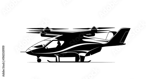 Modern helicopter in flight silhouette.