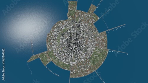 Wallpaper Mural Camera flight from an upper view of the city surrounded by water to skyscrapers Torontodigital.ca