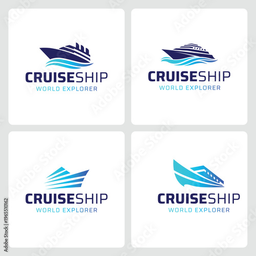 Creative Elegant  ocean cruise ship logo design template. Monochrome luxury ship logo vector illustration. Maritime Luxury Cruise Logo Template.