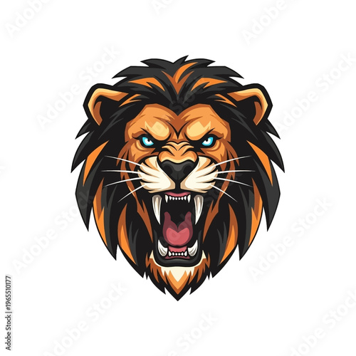 Angry Lion Cartoon Face Closeup.