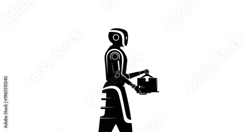 Robot Holding Briefcase Walking Alone.