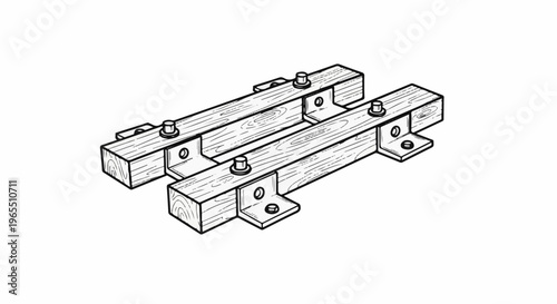 Two wooden beams are joined together with metal brackets and bolts